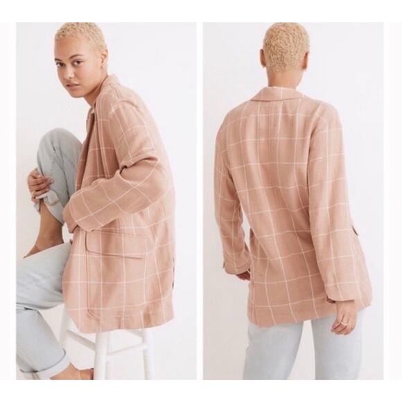 Madewell Breezewoven Larsen Blazer S Windowpane Linen Sandstone Tan 2 Button - Picture 11 of 11